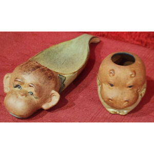 Lot 2: Vintage UCTCI Monkey Stoneware Utensil Container Japan RARE PIECES